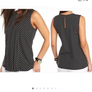 MICHAEL Michael Kors Black & White Polka Dot Accordion Pleated Sleeveless Blouse
